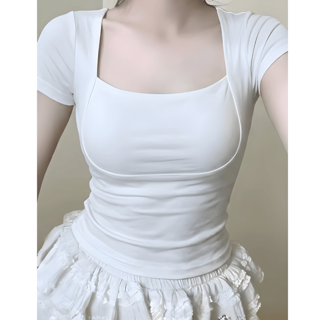 Áo Thun Nữ Cổ Vuông Ôm Body Tôn Ngực Ôm Eo Chất Thun Tăm Co Giãn Phù Hợp Bigsize 45-85kg ESHOP MS590