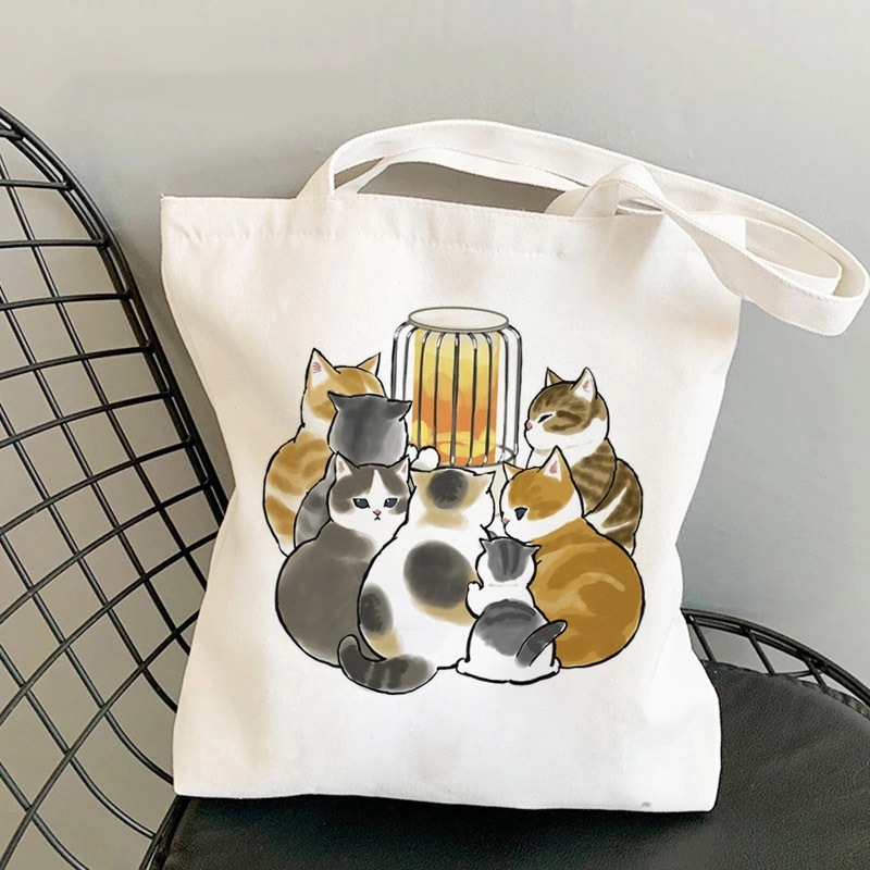 Túi vải tote in hình mèo cute có khóa kéo,ngăn phụ,túi tote đeo vai những chú mèo đáng yêu kích thước 35x40cm tota0309