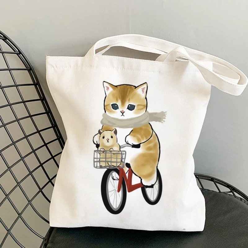 Túi vải tote in hình mèo cute có khóa kéo,ngăn phụ,túi tote đeo vai những chú mèo đáng yêu kích thước 35x40cm tota0309