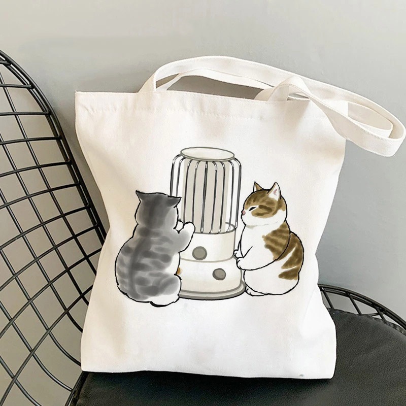 Túi vải tote in hình mèo cute có khóa kéo,ngăn phụ,túi tote đeo vai những chú mèo đáng yêu kích thước 35x40cm tota0309