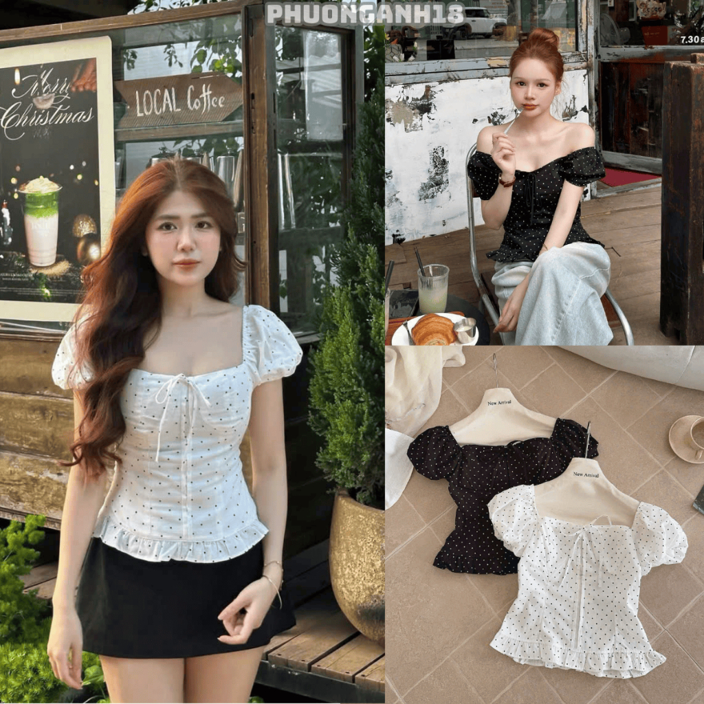 Áo Sơmi cộc tay cổ thuyền chấm bi hàng QC 1191 A137