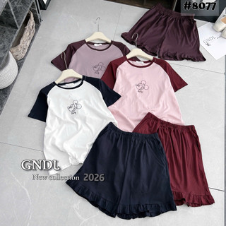 Bộ ngủ cotton Yalin áo cộc tay phối màu hình mickey + quần sooc bèo #8077