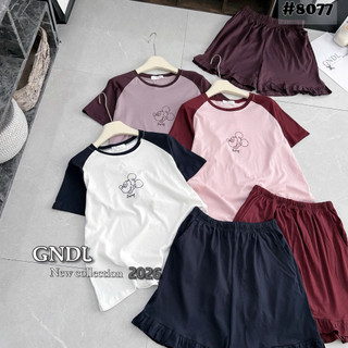 Bộ ngủ cotton Yalin áo cộc tay phối màu hình mickey + quần sooc bèo #8077