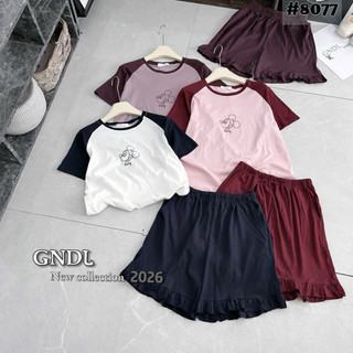 Bộ ngủ cotton Yalin áo cộc tay phối màu hình mickey + quần sooc bèo #8077