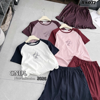 Bộ ngủ cotton Yalin áo cộc tay phối màu hình mickey + quần sooc bèo #8077
