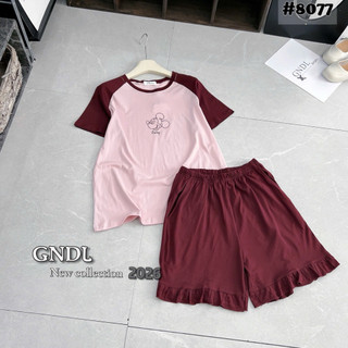 Bộ ngủ cotton Yalin áo cộc tay phối màu hình mickey + quần sooc bèo #8077