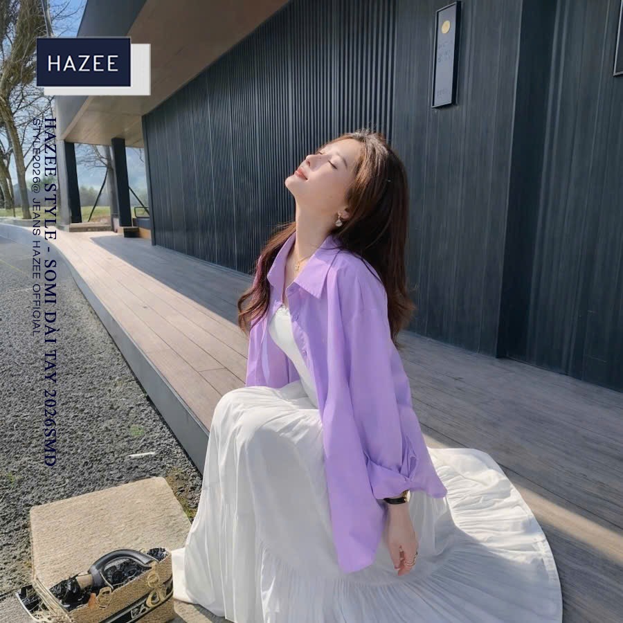 Áo Sơmi hoa cúc HAZEE form rộng vải lụa mềm mịn Unisex, Áo sơ mi nữ dài tay form chuẩn Hàn Quốc
