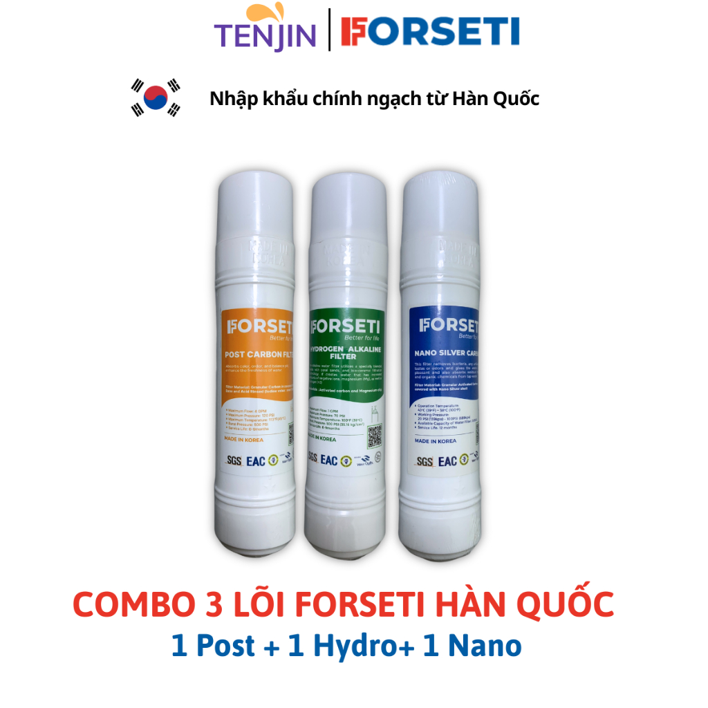 Combo 7 Lõi Lọc FORSETI Gồm 2 Sediment ,1 Pre , RO ,Post , Hydrogen Alkaline,1 Nano Silver Model WPK-902