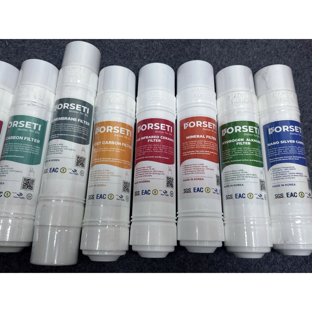 Combo 7 Lõi Lọc FORSETI Gồm 2 Sed, 1 Pre, 1 RO, 1 Post, 1 Hydrogen Alkaline, 1 Infrared Model WPK-906, 908, 903, 928...