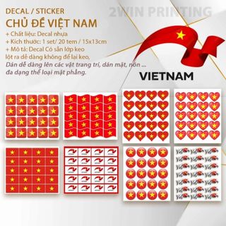 Sticker dán mặt CÓ CÁN BÓNG, decal cờ đỏ sao vàng, tem dán lá cờ Việt Nam, cờ tổ quốc dịp 30/4 2/9