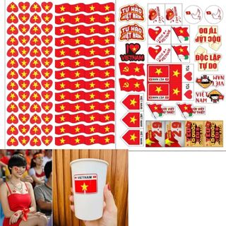 Sticker dán mặt CÓ CÁN BÓNG, decal cờ đỏ sao vàng, tem dán lá cờ Việt Nam, cờ tổ quốc dịp 30/4 2/9