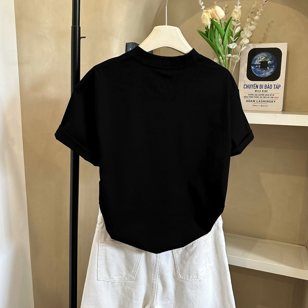 Áo Boxy Đen Quả Táo Đỏ Năng Động, Chất Cotton Mềm Mịn, Có Kèm Hình Thật.