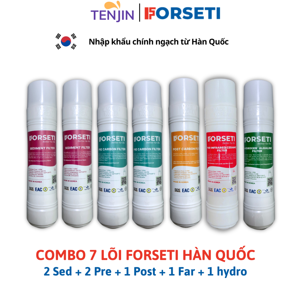Combo 8 Lõi Lọc Forseti Gồm 2 Sediment 2 Pre Carbon, 1 RO, Post Carbon ,Infrared , Hydrogen Model WPK-888-IHA
