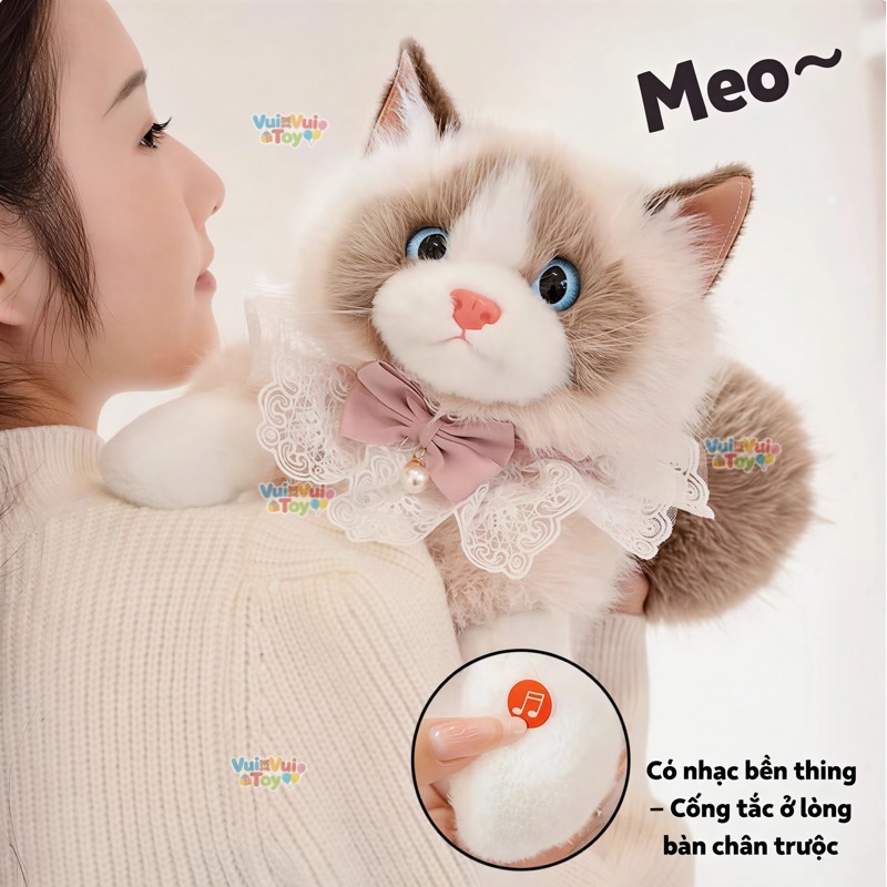 🐱Balo mèo nhồi bông Lông mềm mịn như thật có thể phát ra tiếng mèo kêu dễ thương