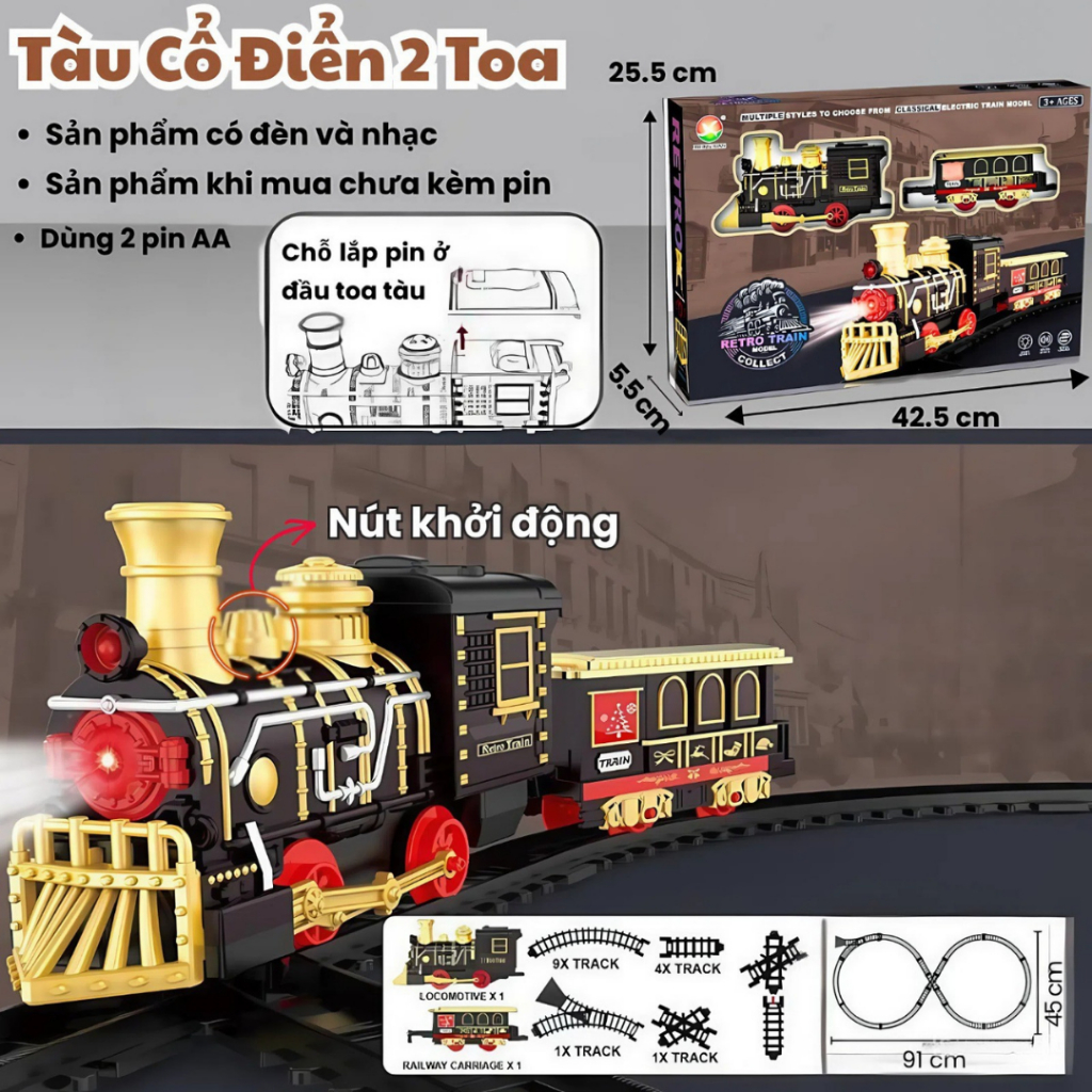 Đồ chơi đoàn tàu lửa cổ điển  lắp ghép đường ray đoàn tàu lửa cho bé khám phá - Đồ Chơi PUPU HOUSE
