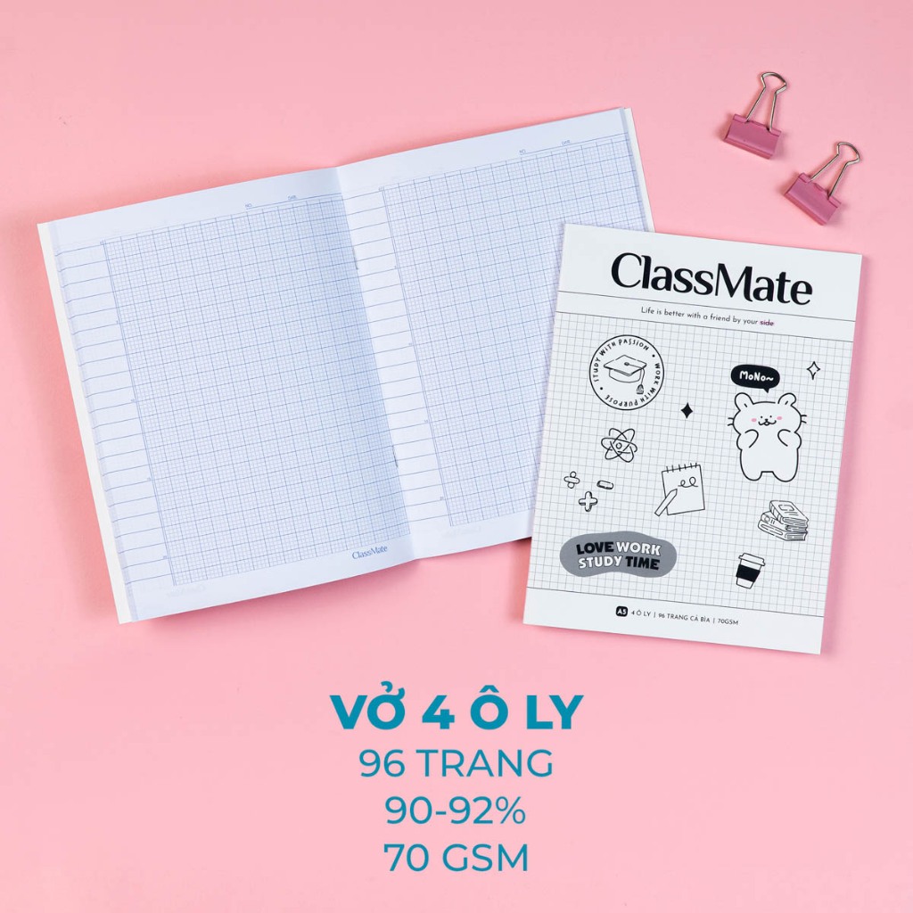 Tập Học Sinh Miền Nam A5 Không Thấm Mực Classmate Vở 4 Ô Ly 70GSM 96 Trang Vở 4 Ô Li 2x2mm Vở Học Sinh Cấp 1 NA5-09-022