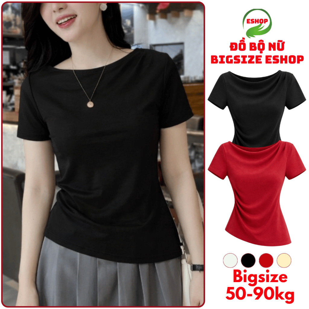 Áo Thun Nữ Cổ Thuyền Nhún Thắt Eo Ôm Body Tôn Dáng Chất Thun Gân Tăm Bigsize 45-85kg ESHOP MS592