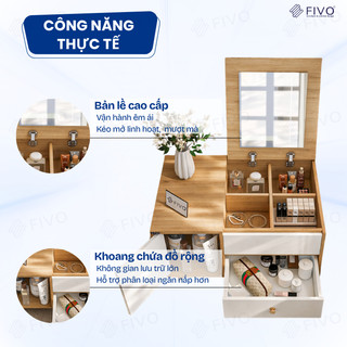 Bàn Trang Điểm Mini Ngồi Bệt Gương Gập Đa Năng FV02 FIVO, Kết Hợp Làm Bàn Học, Hộc Kéo Rộng Rãi, Thiết Kế Không Lộ Vít