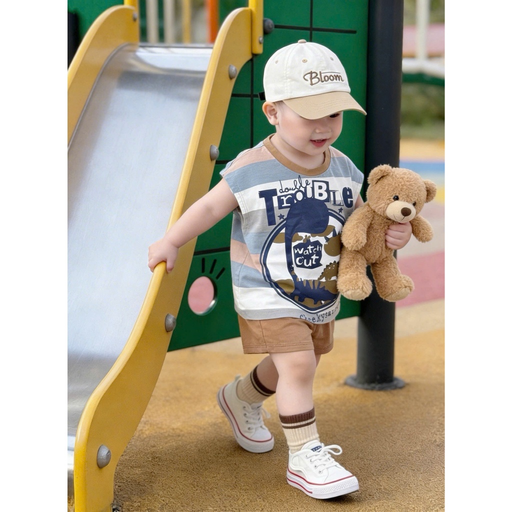 Bộ quần áo tanktop hoạ tiết  GẤU, CÁ SẤU, KHỦNG LONG  đáng yêu, chất vải cotton mềm mịn ,  co dãn,thấm hút mồ hôi cho bé