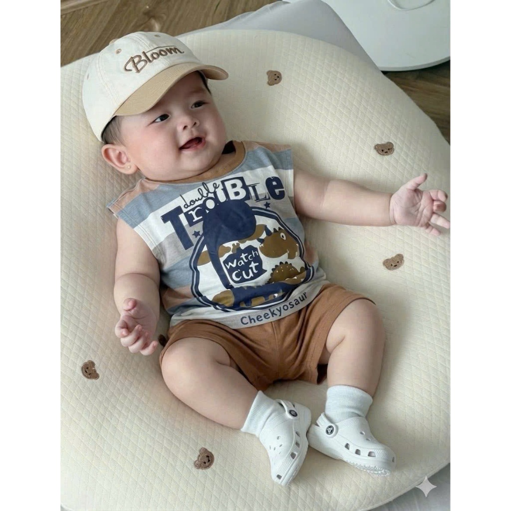 Bộ quần áo tanktop hoạ tiết  GẤU, CÁ SẤU, KHỦNG LONG  đáng yêu, chất vải cotton mềm mịn ,  co dãn,thấm hút mồ hôi cho bé