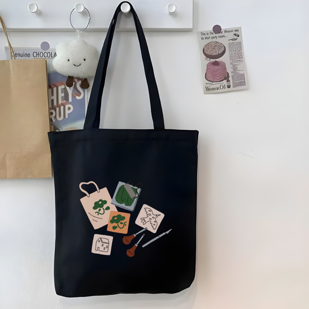 Túi vải tote có khóa kéo,ngăn phụ nhiều hình thời trang túi tote đeo vai dễ thương hottrend đựng vừa A4 35x40cm tota0311