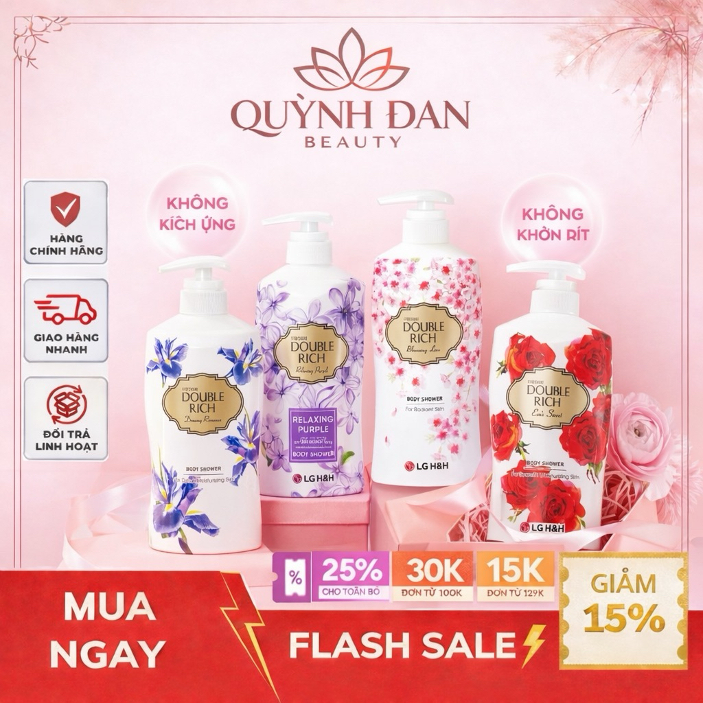 Sữa Tắm Double Rich 550g, 800g - Hàn Quốc - Hoa hồng, anh đào, iris