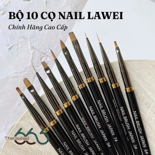 Bộ 10 Cọ Nail LAWEI Chính Hãng Cao Cấp Có Nắp – Set Cọ Vẽ Line, French, Nặn Gel, Detail Chuẩn Salon Thegioinail666