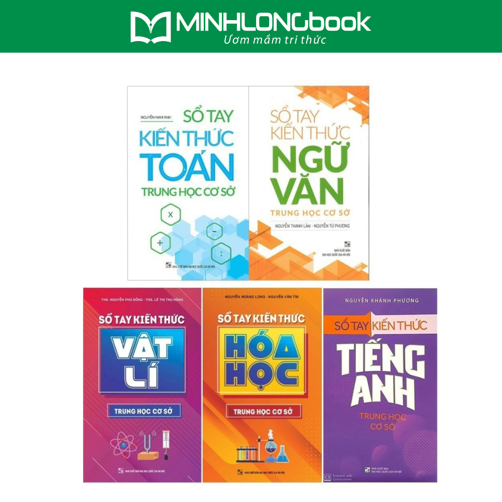 Sách: Combo 5 Cuốn Sổ Tay Kiến Thức Trung Học Cơ Sở: Toán - Lí - Hóa - Anh - Văn