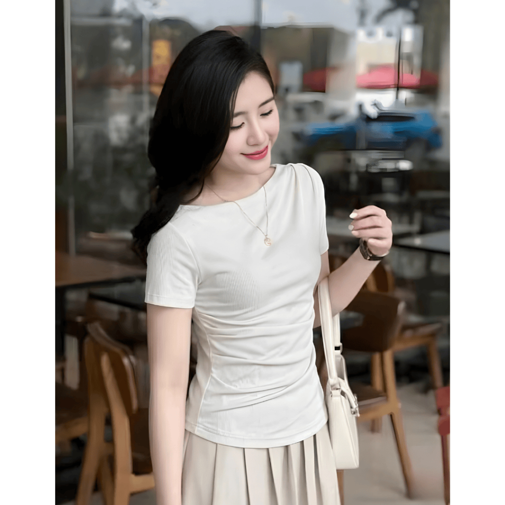 Áo Thun Nữ Cổ Thuyền Nhún Thắt Eo Ôm Body Tôn Dáng Chất Thun Gân Tăm Bigsize 45-85kg ESHOP MS592