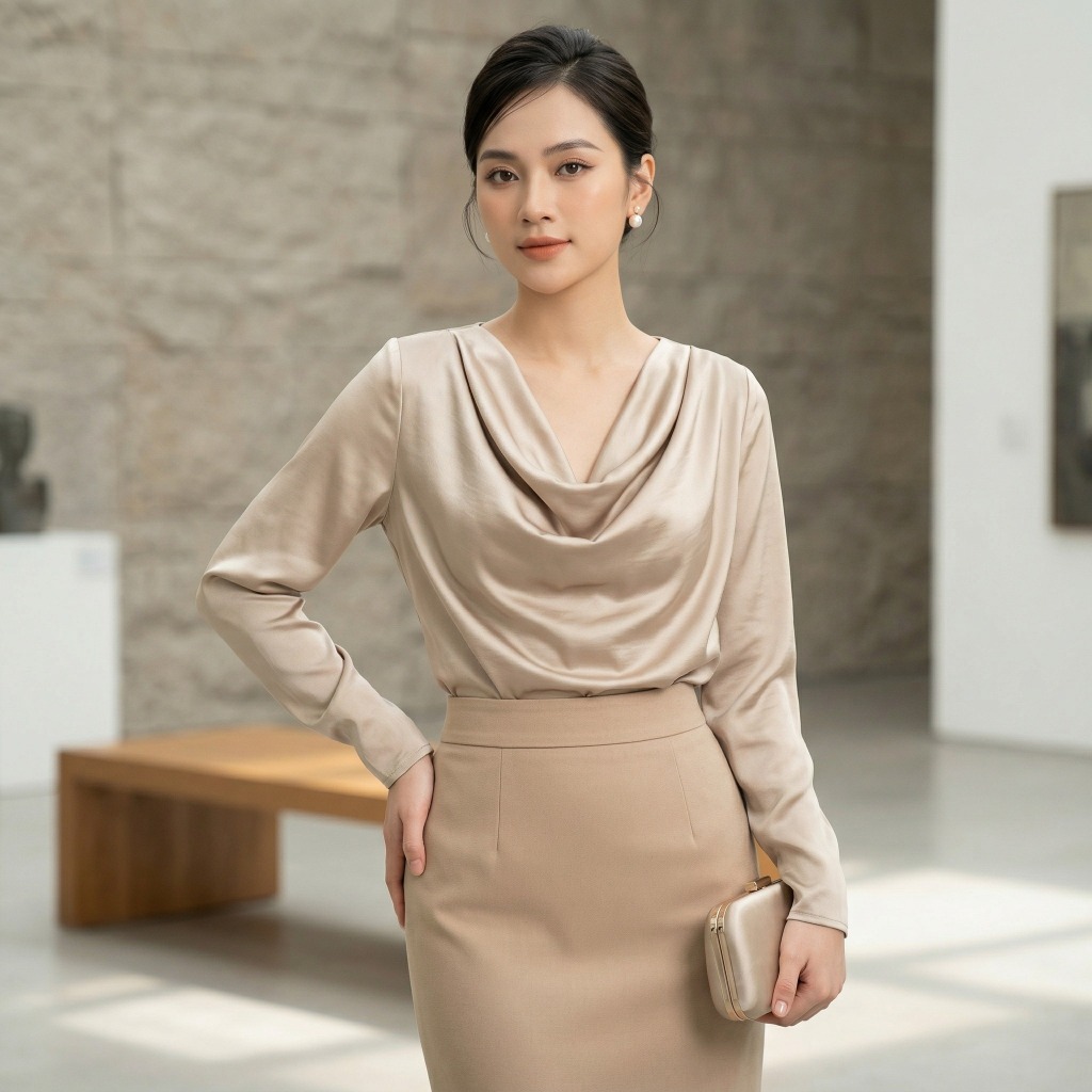 VẢI LỤA MÀU BE - DÀY, SUÔN, GIÃN - MAY VÁY, CHÂN VÁY, SÉT BỘ...