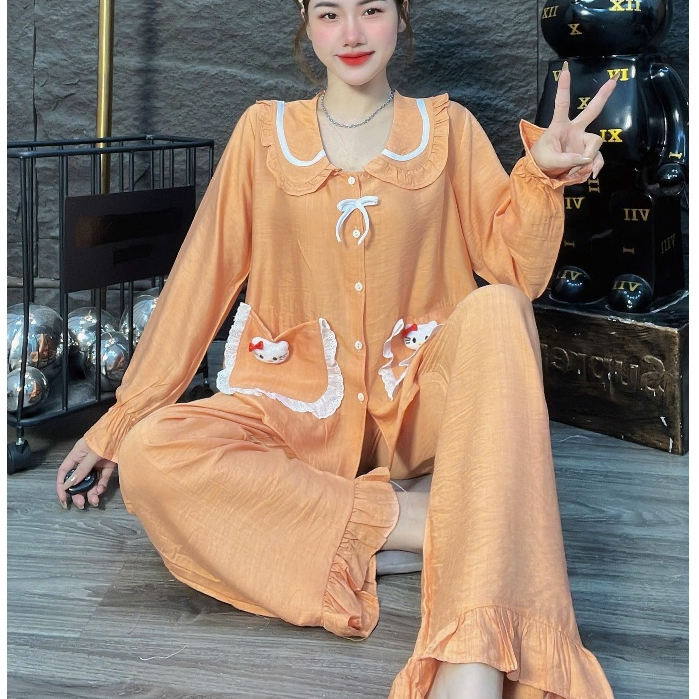 Đồ bộ nữ đồ mặc nhà,đồ ngủ nữ dễ thương,đồ xinh đũi tiểu thư cao cấp trơn đủ màu túi hello kitty[02]