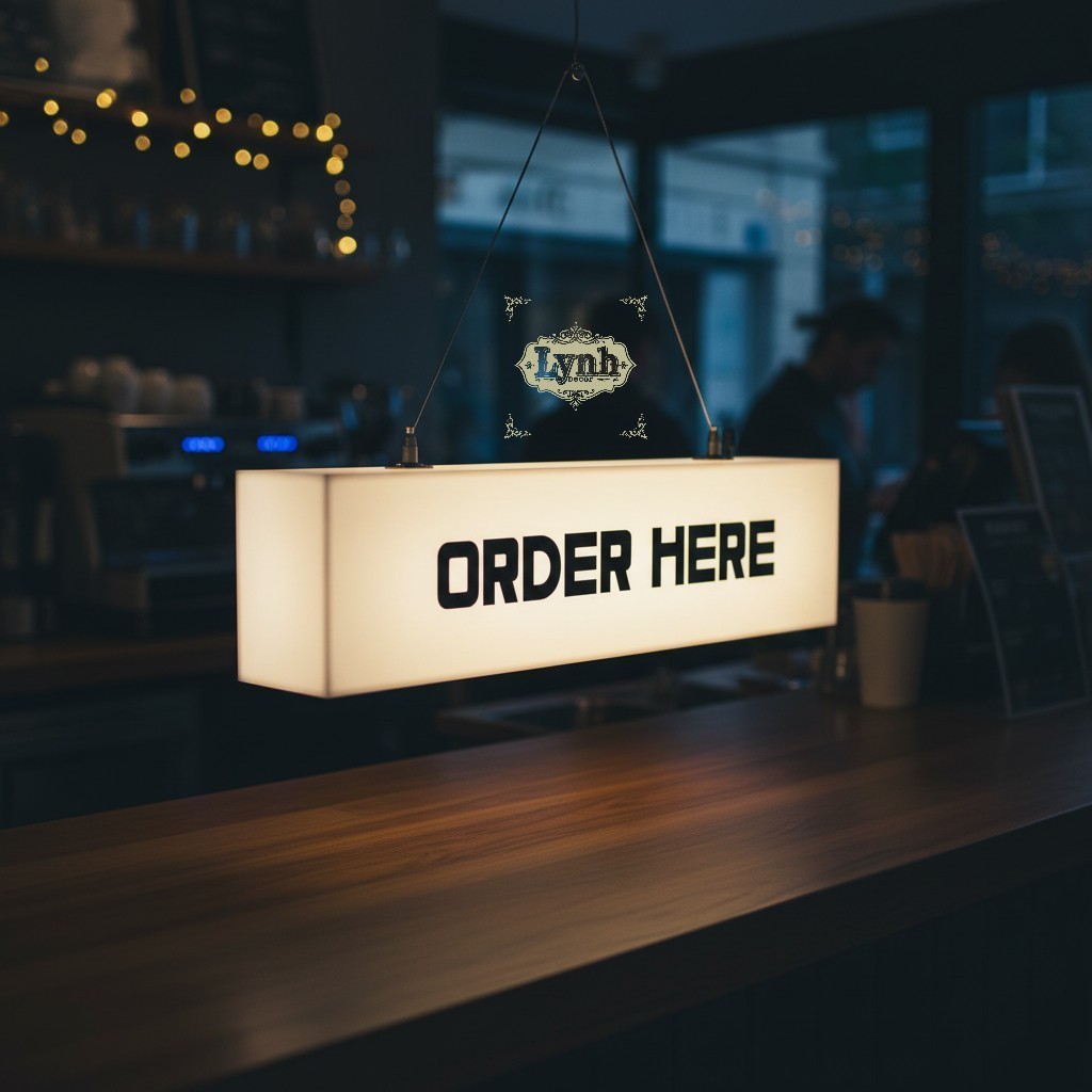 Hộp đèn Mica Order Here đèn led,treo tường không viền sáng 5 mặt,in UV miễn phí thiết kế - LynhDecor