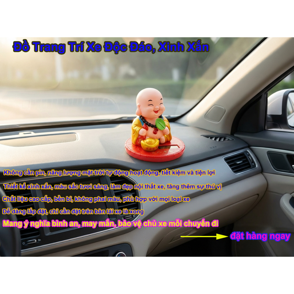 Trang Trí Ô Tô Bụt Di Lặc + Dây Chuỗi Trầm, Đem Lại May Mắn, Bình An Trên Đường