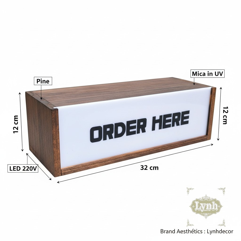 Hộp đèn gỗ ORDER HERE( Free in nội dung) - LYNH DECOR miễn phí thiết kế