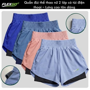 Quần Đùi Thể Thao Nữ 2 Lớp Có Túi Điện Thoại Lưng Co Giãn Quần Short Gym Yoga Chạy Bộ Nữ Form Đẹp Flexgo