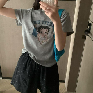 betty girl in áo sơ mi tay ngắn mùa xuân hạ mới vá cổ áo tròn