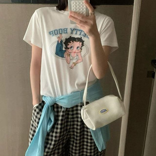 betty girl in áo sơ mi tay ngắn mùa xuân hạ mới vá cổ áo tròn