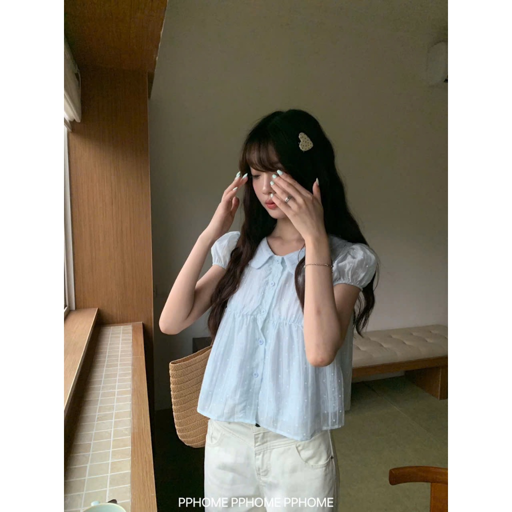 Áo babydoll họa tiết chấm bi chất tơ 5583 A140