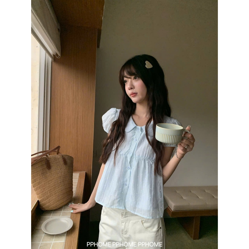 Áo babydoll họa tiết chấm bi chất tơ 5583 A140