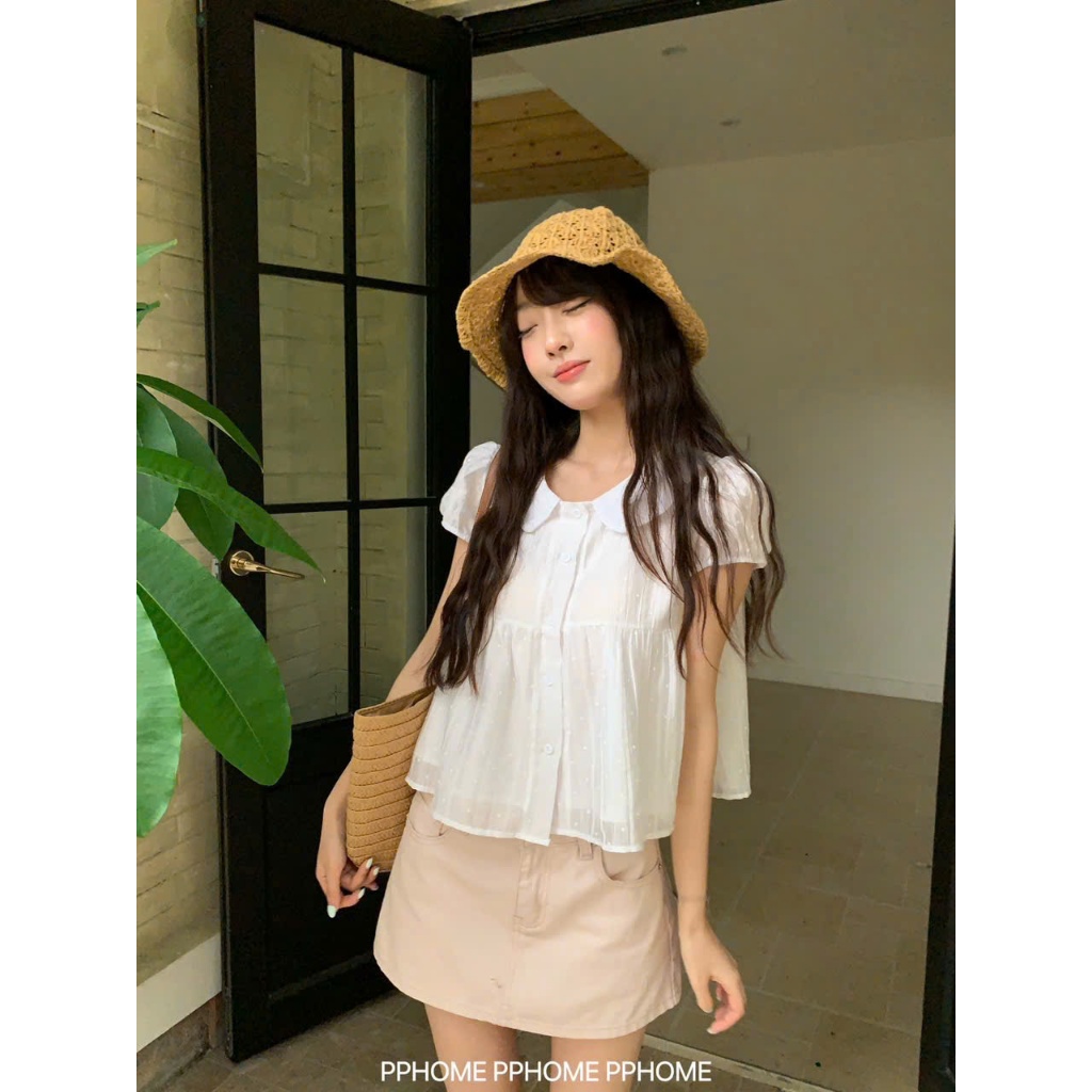 Áo babydoll họa tiết chấm bi chất tơ 5583 A140