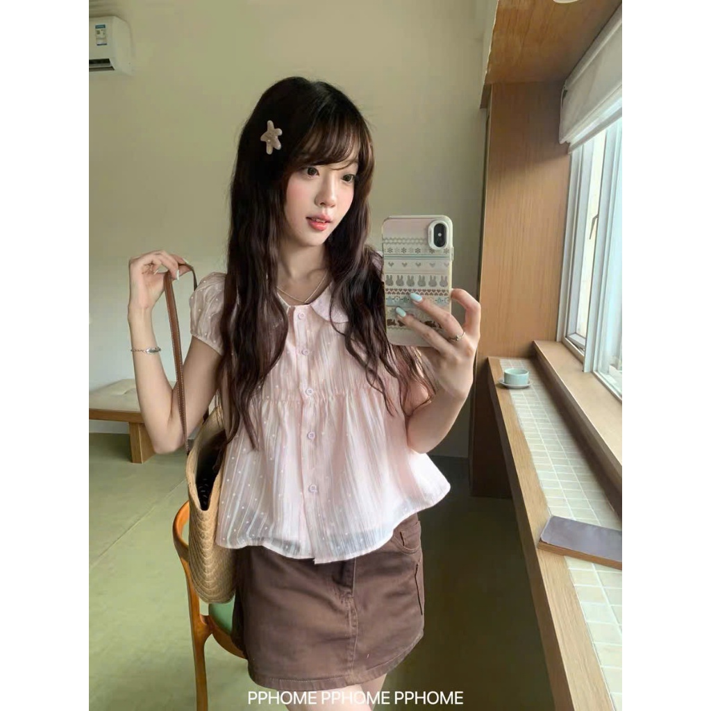 Áo babydoll họa tiết chấm bi chất tơ 5583 A140