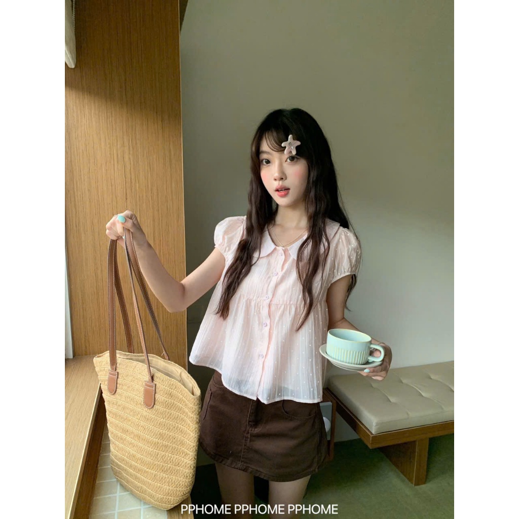 Áo babydoll họa tiết chấm bi chất tơ 5583 A140