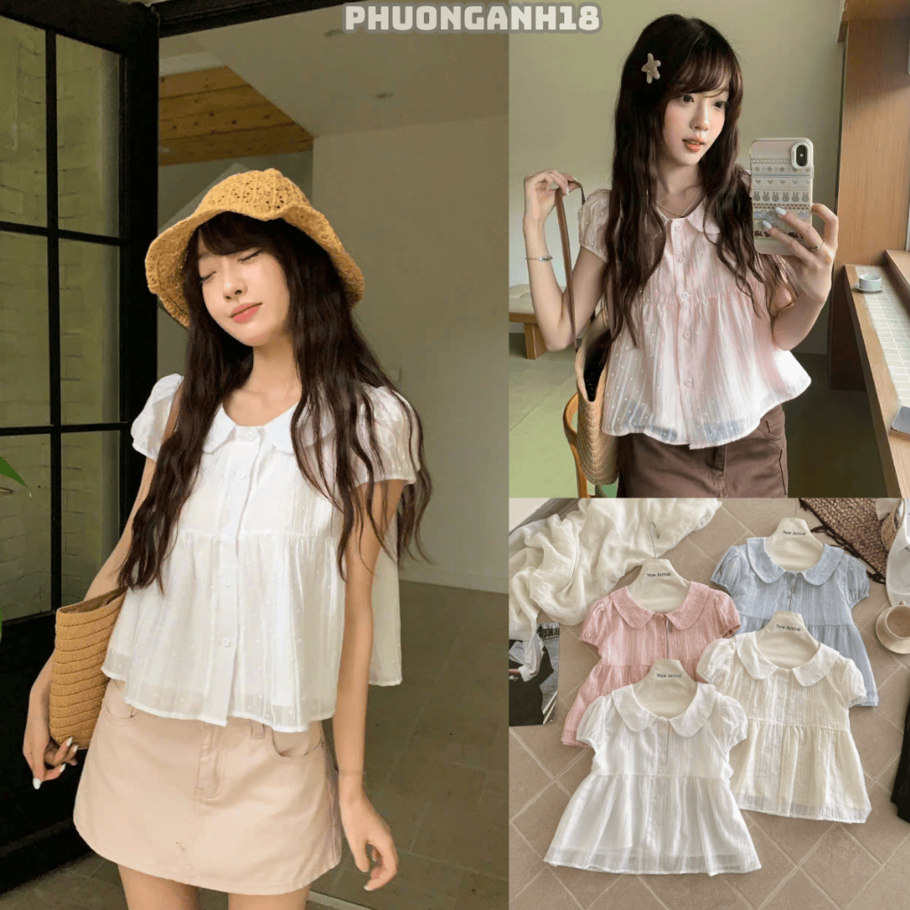 Áo babydoll họa tiết chấm bi chất tơ 5583 A140