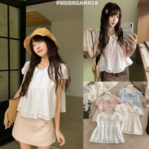 Áo babydoll họa tiết chấm bi chất tơ 5583 A140