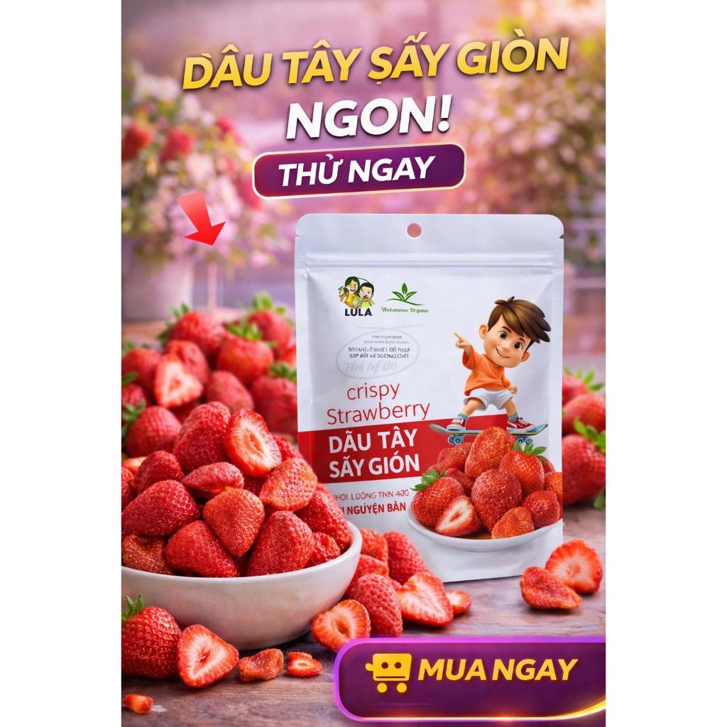 Dâu tây sấy giòn Wakamono Organic sấy lạnh thăng hoa, không đường, giòn tan, chua chua, ngọt ngọt.