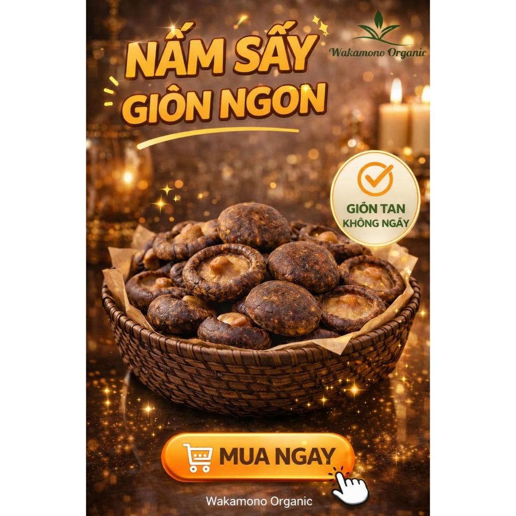 Nấm hương sấy giòn Wakamono Organic vị nguyên bản 55g/gói, không dầu, snack ăn vặt healthy giòn rụm, ăn liền ngon