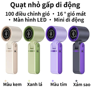 Quạt cầm tay gấp T15, 100 cấp gió, tăng áp tuabin, màn hình LED, sạc USB, pin lớn 5000mAh, gập xoay 170°