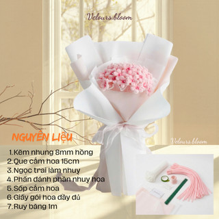 Set DIY 50 bông Làm Bó Hoa Cúc Mini Kẽm Nhung Handmade [Velours.bloom] - Đầy Đủ Phụ Kiện (Kèm Video Hướng Dẫn)
