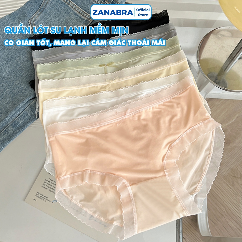 Quần Lót Nữ Su Mịn Đính Nơ, Quần Lót Su Viền Ren Cạp Vừa Co Dãn 4 Chiều ZANABRA L369