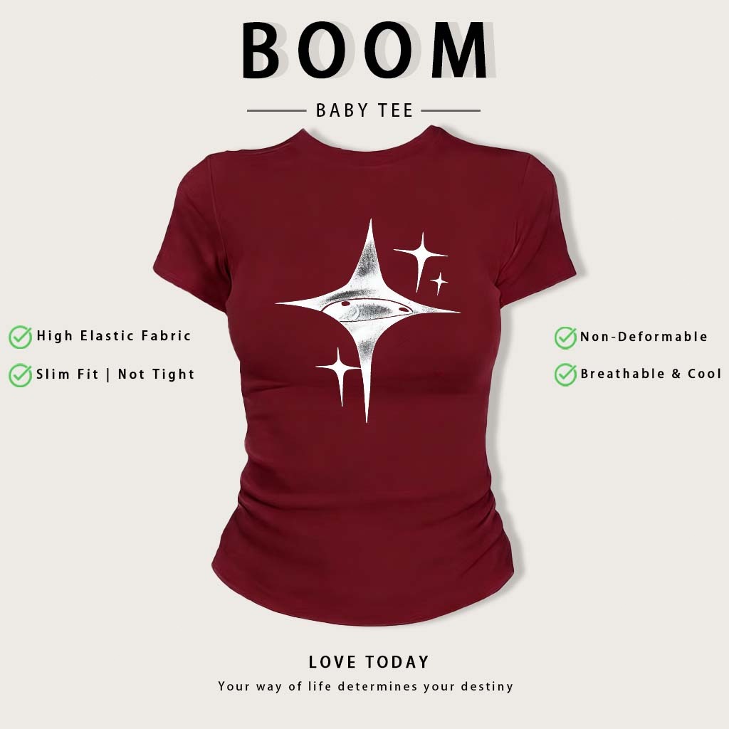 BOOM Áo Baby Tee Nữ Cotton Ôm Body-Áo Thun Ngắn Tay Y2K In Hình PhongCách Mùa Hè, Cổ Tròn Hàng Đầucách hàn quốc phong#07